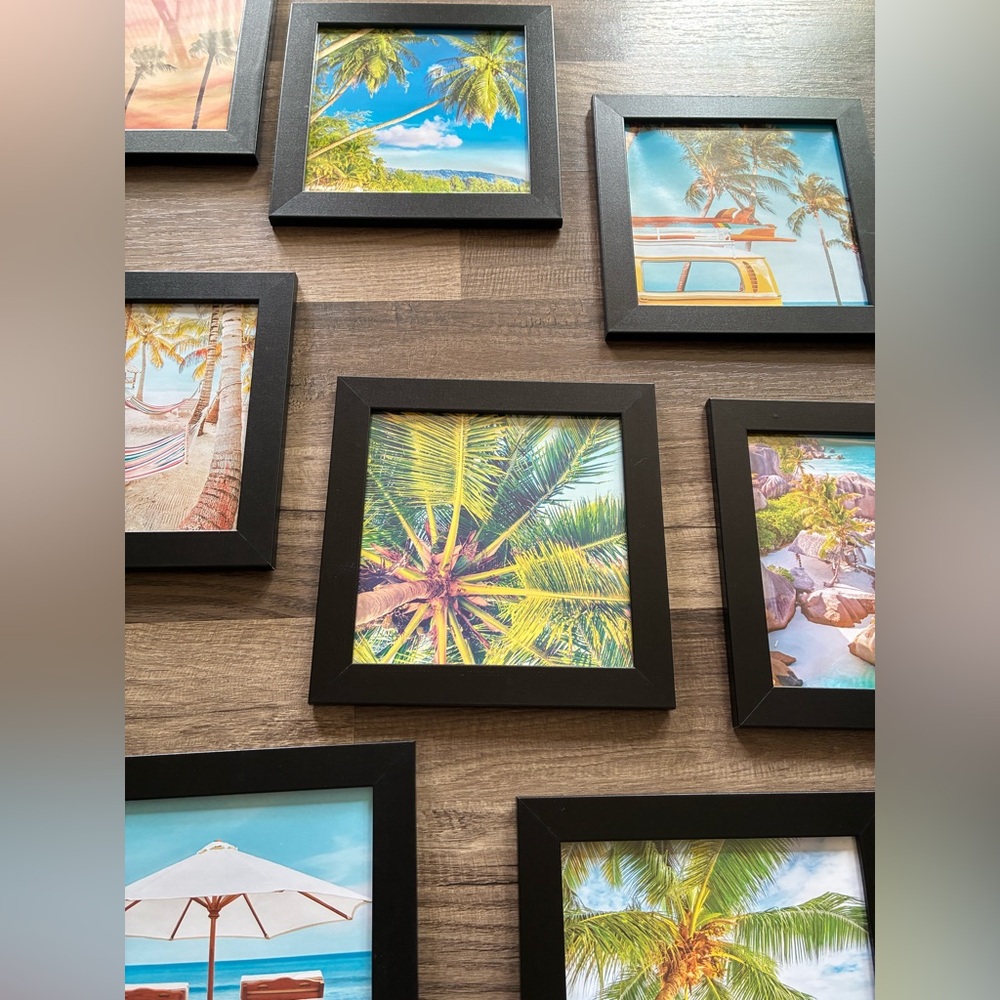 7x7 Beach Theme Pictures in Black Wood Frames Set of 12 - Picture 7 of 11